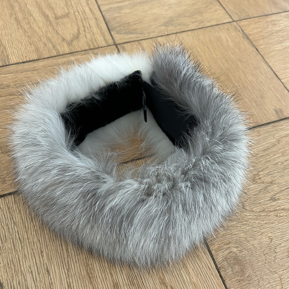 New Surell fox fur headband, and scarf white grey color
